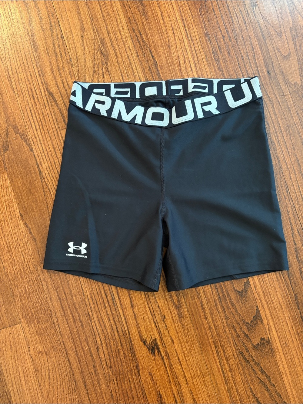 Under Armour Black Women's Athletic Compression Bike Shorts with Logo Waistband